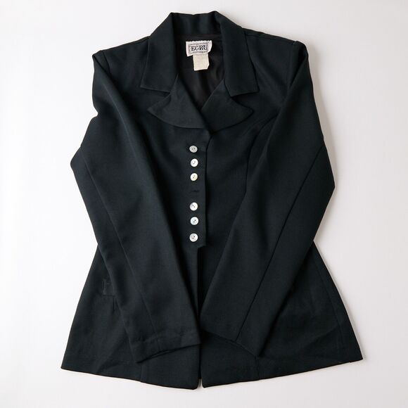 Vtg Y2K Ecru Blazer Womens L Fitted Button Up Goth Academia Jacket Whimsigoth - Picture 8 of 10